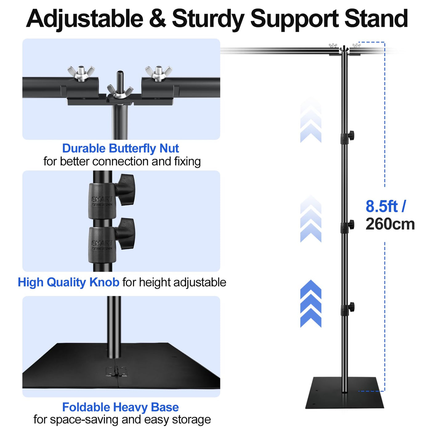 EMART 8.5x20ft(HxW) Photography Backdrop Stand for Parties, Adjustable Photo Pipe and Drape Background Back Drop Holder Frame Kit with Heavy Duty Metal Steel Base for Birthday Wedding - Black - Backdrop BlissEMART 8.5x20ft(HxW) Photography Backdrop Stand for Parties, Adjustable Photo Pipe and Drape Background Back Drop Holder Frame Kit with Heavy Duty Metal Steel Base for Birthday Wedding - Black