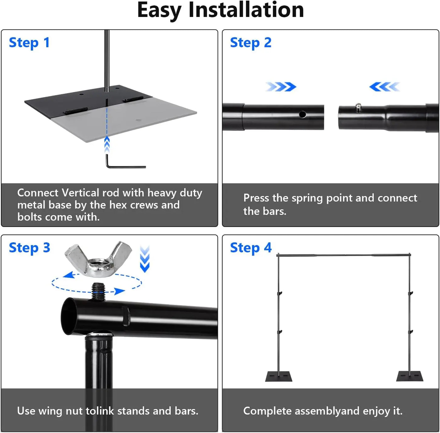 Pipe and Drape Photography Backdrop Stand Kit Adjustable Photo Background Stand 10ft x 6.5ft with Metal Base for Parties Weddings Birthday Party Events Photo Booth Backdrop Bliss
