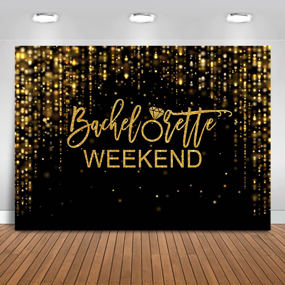 Mocsicka Bachelorette Weekend Backdrop Black Gold Bachelorette Party Photography Background Glitter Bokeh Bachelorette Party Decorations Cake Table Banner Photo Studio Props (10x6.5ft) - Backdrop BlissMocsicka Bachelorette Weekend Backdrop Black Gold Bachelorette Party Photography Background Glitter Bokeh Bachelorette Party Decorations Cake Table Banner Photo Studio Props (10x6.5ft)