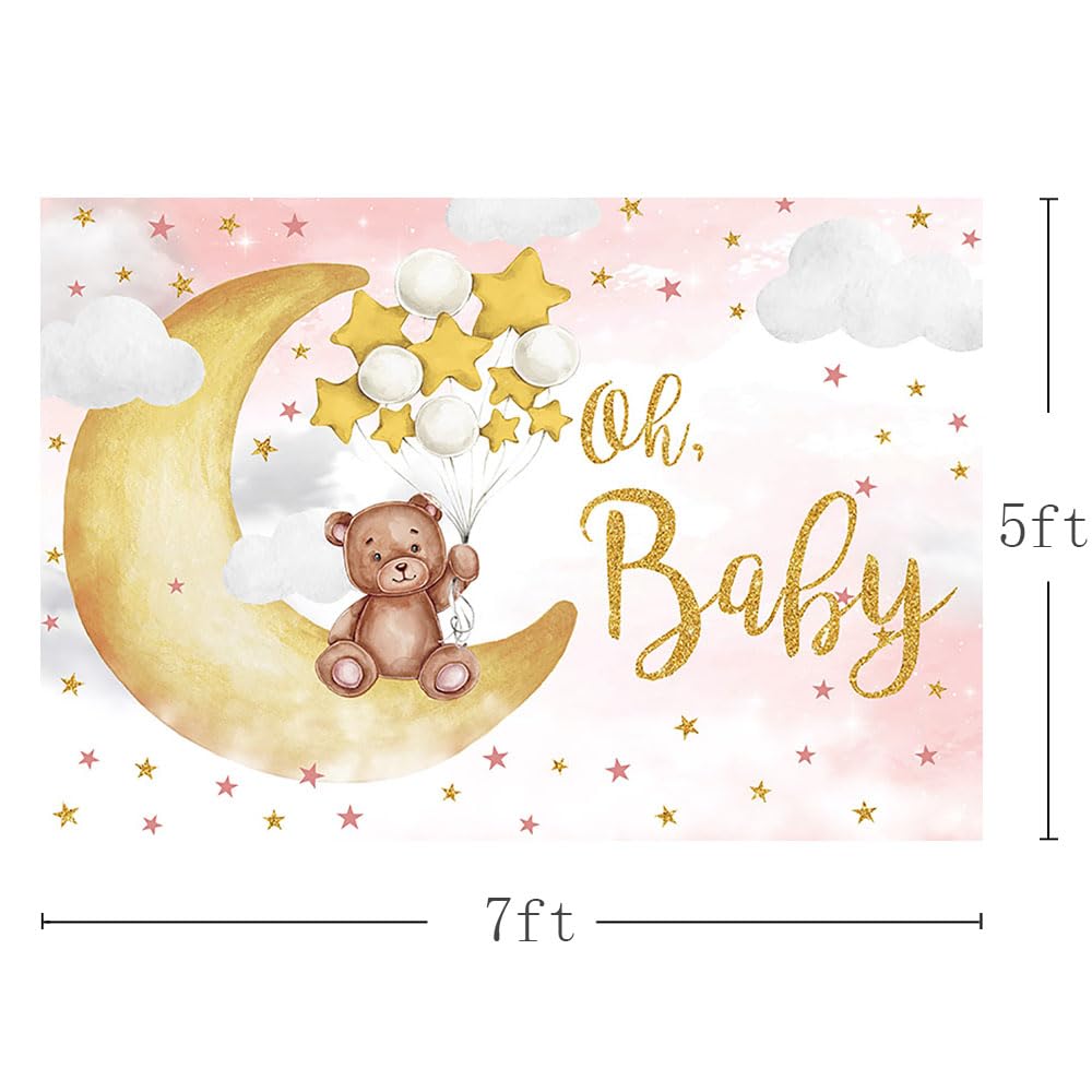 MEHOFOND Oh Baby Bear Backdrop for Baby Shower Gender Neutral Birthday Party Decorations Bear On The Moon Banner Gold Star Balloons White Clouds Photo Booth Props 7x5ft - Backdrop BlissMEHOFOND Oh Baby Bear Backdrop for Baby Shower Gender Neutral Birthday Party Decorations Bear On The Moon Banner Gold Star Balloons White Clouds Photo Booth Props 7x5ft