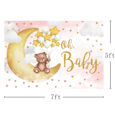 MEHOFOND Oh Baby Bear Backdrop for Baby Shower Gender Neutral Birthday Party Decorations Bear On The Moon Banner Gold Star Balloons White Clouds Photo Booth Props 7x5ft - Backdrop BlissMEHOFOND Oh Baby Bear Backdrop for Baby Shower Gender Neutral Birthday Party Decorations Bear On The Moon Banner Gold Star Balloons White Clouds Photo Booth Props 7x5ft