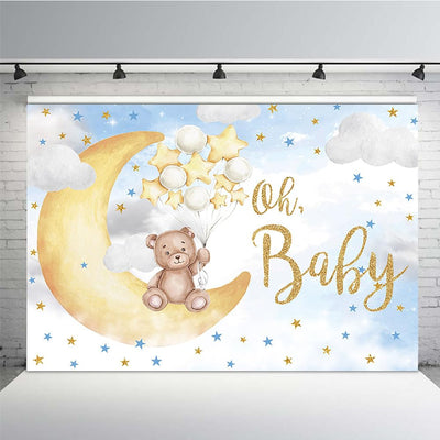 MEHOFOND Oh Baby Bear Backdrop for Baby Shower Gender Neutral Birthday Party Decorations Bear On The Moon Banner Gold Star Balloons White Clouds Photo Booth Props 7x5ft - Backdrop BlissMEHOFOND Oh Baby Bear Backdrop for Baby Shower Gender Neutral Birthday Party Decorations Bear On The Moon Banner Gold Star Balloons White Clouds Photo Booth Props 7x5ft