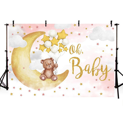 MEHOFOND Oh Baby Bear Backdrop for Baby Shower Gender Neutral Birthday Party Decorations Bear On The Moon Banner Gold Star Balloons White Clouds Photo Booth Props 7x5ft - Backdrop BlissMEHOFOND Oh Baby Bear Backdrop for Baby Shower Gender Neutral Birthday Party Decorations Bear On The Moon Banner Gold Star Balloons White Clouds Photo Booth Props 7x5ft