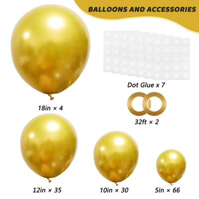 RUBFAC 135pcs Gold Balloons Different Sizes 18 12 10 5 Inch for Garland Arch, Latex Metallic Balloon for Birthday Graduation Party Wedding Decorations Backdrop Bliss