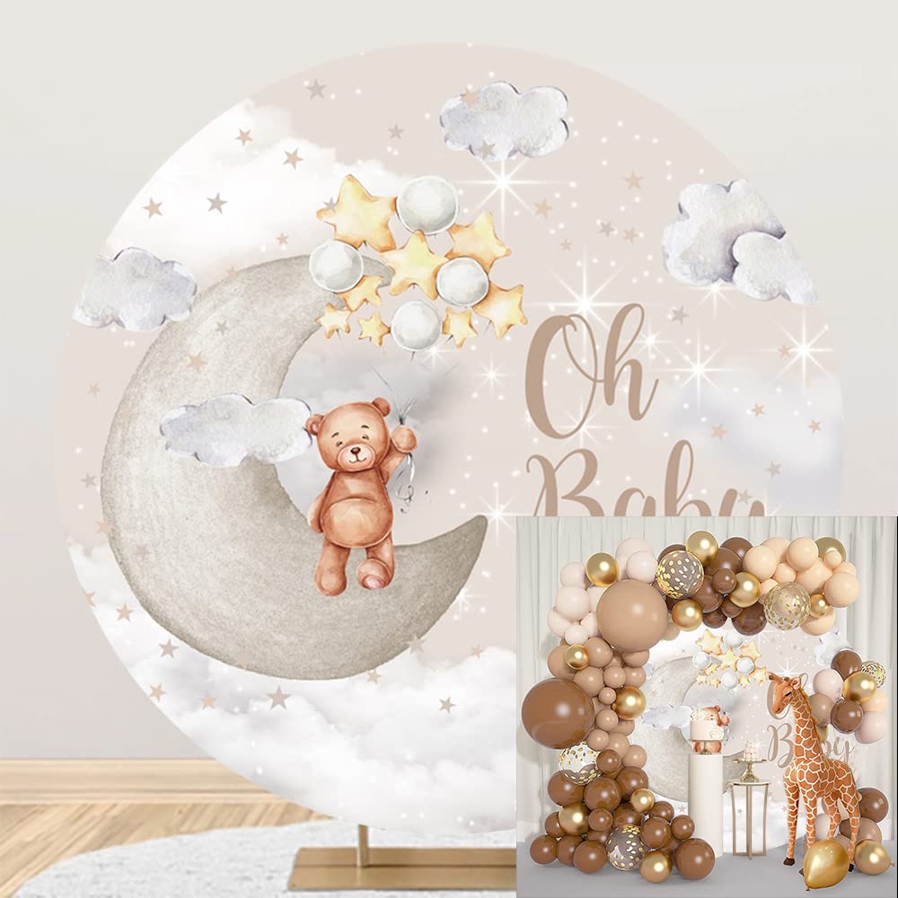 Leyiyi 6.5x6.5ft Oh Baby Bear Round Backdrop Cover Cartoon Lovely Bear Sits on The Moon Golden Stars Glitter Photography Background Bear Baby Shower for Kids Birthday Party Decor Bear Photo Props - Backdrop BlissLeyiyi 6.5x6.5ft Oh Baby Bear Round Backdrop Cover Cartoon Lovely Bear Sits on The Moon Golden Stars Glitter Photography Background Bear Baby Shower for Kids Birthday Party Decor Bear Photo Props