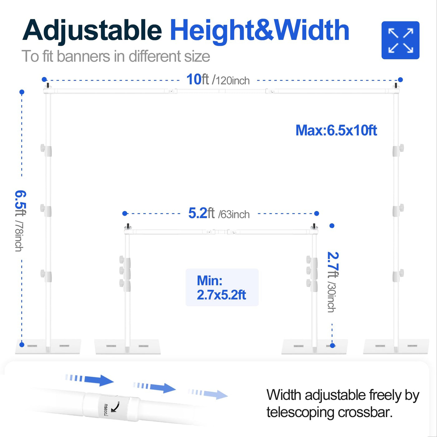 EMART Backdrop Stand, 6.5x10 ft Adjustable Photo Background Pipe and Drape Photography Kit with Heavy Duty Metal Flat Base for Parties, Wedding, Video Studio, Birthday - Black - Backdrop BlissEMART Backdrop Stand, 6.5x10 ft Adjustable Photo Background Pipe and Drape Photography Kit with Heavy Duty Metal Flat Base for Parties, Wedding, Video Studio, Birthday - Black