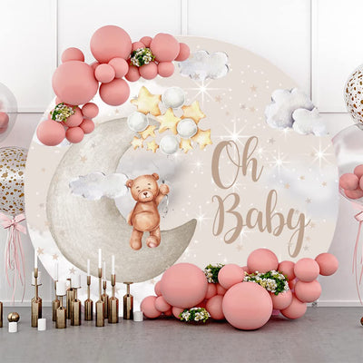 Leyiyi 6.5x6.5ft Oh Baby Bear Round Backdrop Cover Cartoon Lovely Bear Sits on The Moon Golden Stars Glitter Photography Background Bear Baby Shower for Kids Birthday Party Decor Bear Photo Props - Backdrop BlissLeyiyi 6.5x6.5ft Oh Baby Bear Round Backdrop Cover Cartoon Lovely Bear Sits on The Moon Golden Stars Glitter Photography Background Bear Baby Shower for Kids Birthday Party Decor Bear Photo Props