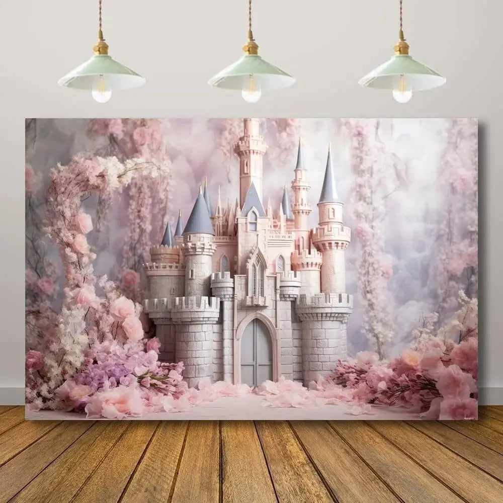 Floral Castle Backdrop for Photography Pink Flowers Royal Princess Background Girls Women Portrait Backgrounds Newborn One Year Old Banner Birthday Photoshoot Decorations 71X47inch - Backdrop BlissFloral Castle Backdrop for Photography Pink Flowers Royal Princess Background Girls Women Portrait Backgrounds Newborn One Year Old Banner Birthday Photoshoot Decorations 71X47inch