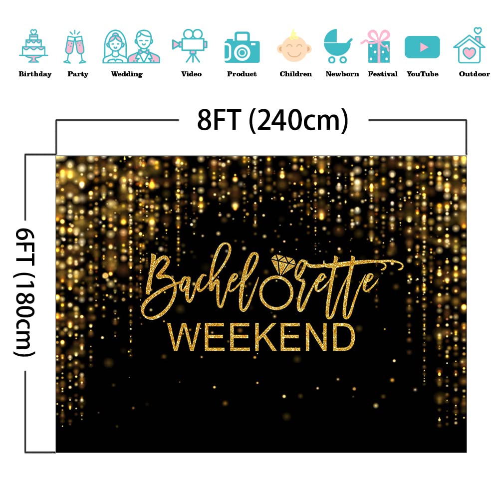 Mocsicka Bachelorette Weekend Backdrop Black Gold Bachelorette Party Photography Background Glitter Bokeh Bachelorette Party Decorations Cake Table Banner Photo Studio Props (10x6.5ft) - Backdrop BlissMocsicka Bachelorette Weekend Backdrop Black Gold Bachelorette Party Photography Background Glitter Bokeh Bachelorette Party Decorations Cake Table Banner Photo Studio Props (10x6.5ft)