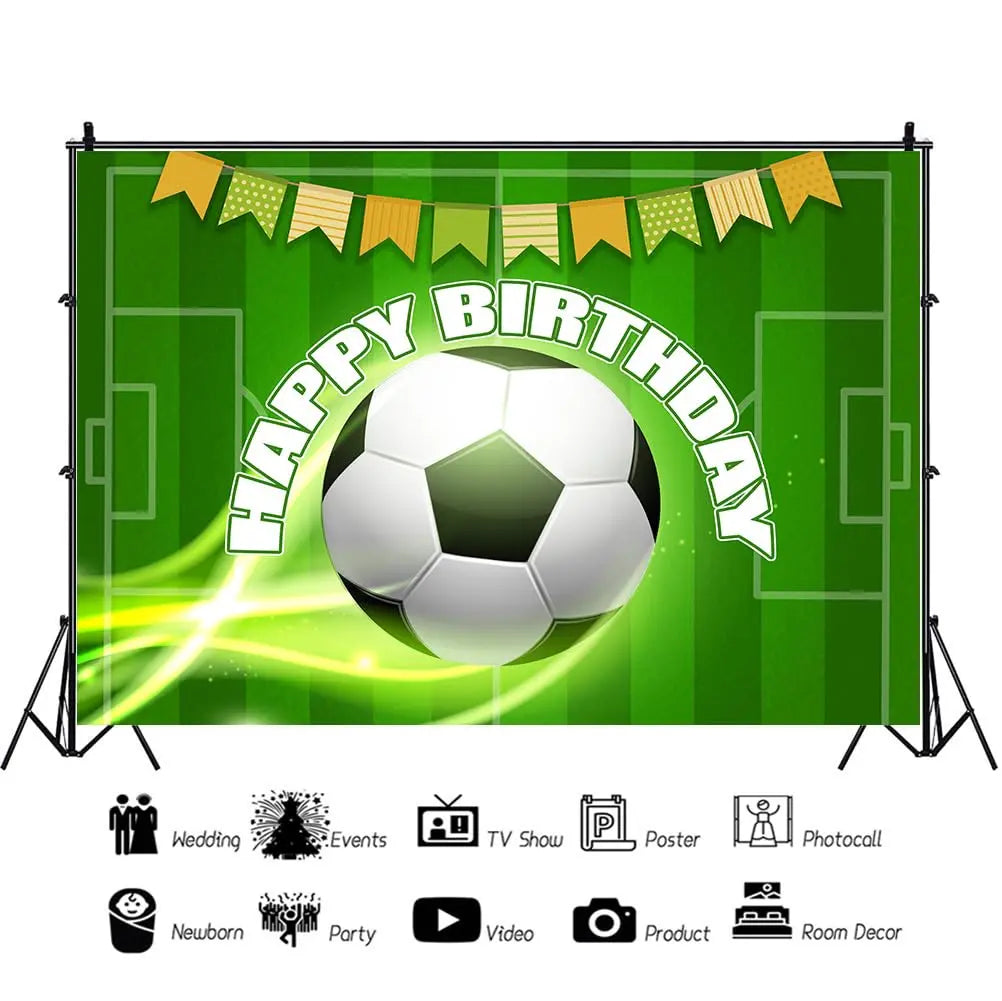 Football Happy Birthday Backdrop Banner Game Time Photography Background Fire Football Basketball Soccer Birthday Banner Decoration 7x5Ft Backdrop Bliss