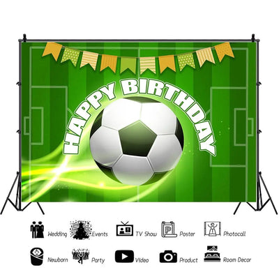 Football Happy Birthday Backdrop Banner Game Time Photography Background Fire Football Basketball Soccer Birthday Banner Decoration 7x5Ft Backdrop Bliss