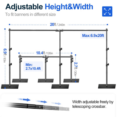 EMART 8.5x20ft(HxW) Photography Backdrop Stand for Parties, Adjustable Photo Pipe and Drape Background Back Drop Holder Frame Kit with Heavy Duty Metal Steel Base for Birthday Wedding - Black - Backdrop BlissEMART 8.5x20ft(HxW) Photography Backdrop Stand for Parties, Adjustable Photo Pipe and Drape Background Back Drop Holder Frame Kit with Heavy Duty Metal Steel Base for Birthday Wedding - Black