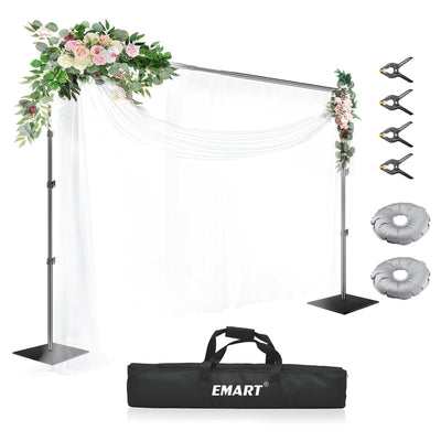 EMART Backdrop Stand, 6.5x10 ft Adjustable Photo Background Pipe and Drape Photography Kit with Heavy Duty Metal Flat Base for Parties, Wedding, Video Studio, Birthday - Black - Backdrop BlissEMART Backdrop Stand, 6.5x10 ft Adjustable Photo Background Pipe and Drape Photography Kit with Heavy Duty Metal Flat Base for Parties, Wedding, Video Studio, Birthday - Black