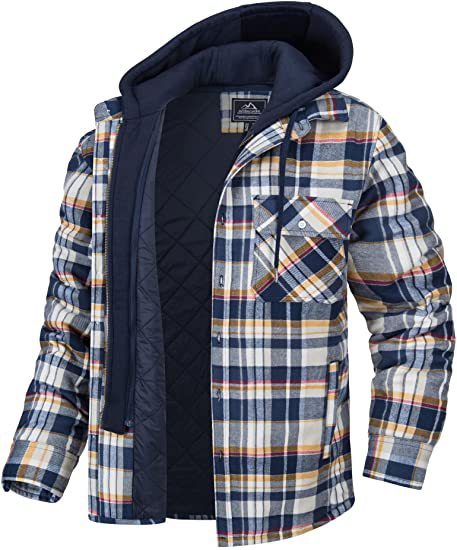 Men's Plaid Hooded Coat Winter Warm Button Zip-up Jacket Fashion Casual Thick Padded Long Sleeves Outerwear Clothing Backdrop Bliss