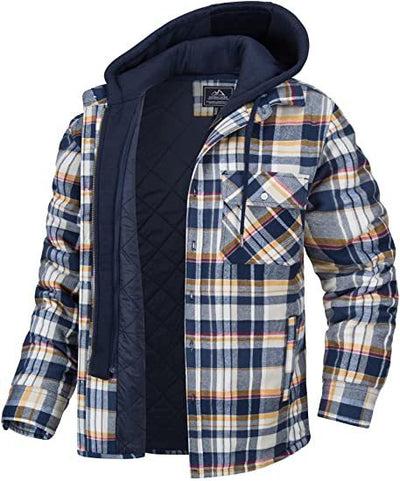 Men's Plaid Hooded Coat Winter Warm Button Zip-up Jacket Fashion Casual Thick Padded Long Sleeves Outerwear Clothing Backdrop Bliss
