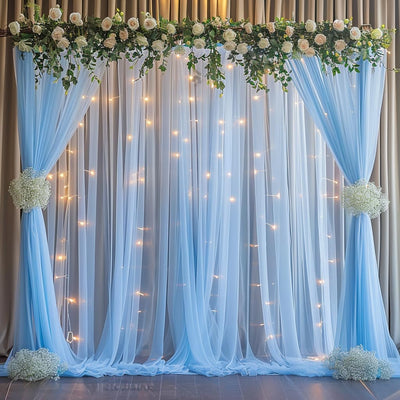 10x10ft Champagne Tulle Backdrop Curtain with Lights String for Parites, Sheer Backdrop Curtains for Wedding Baby Shower Birthday Party Photo Shoot Decorations - Backdrop Bliss10x10ft Champagne Tulle Backdrop Curtain with Lights String for Parites, Sheer Backdrop Curtains for Wedding Baby Shower Birthday Party Photo Shoot Decorations