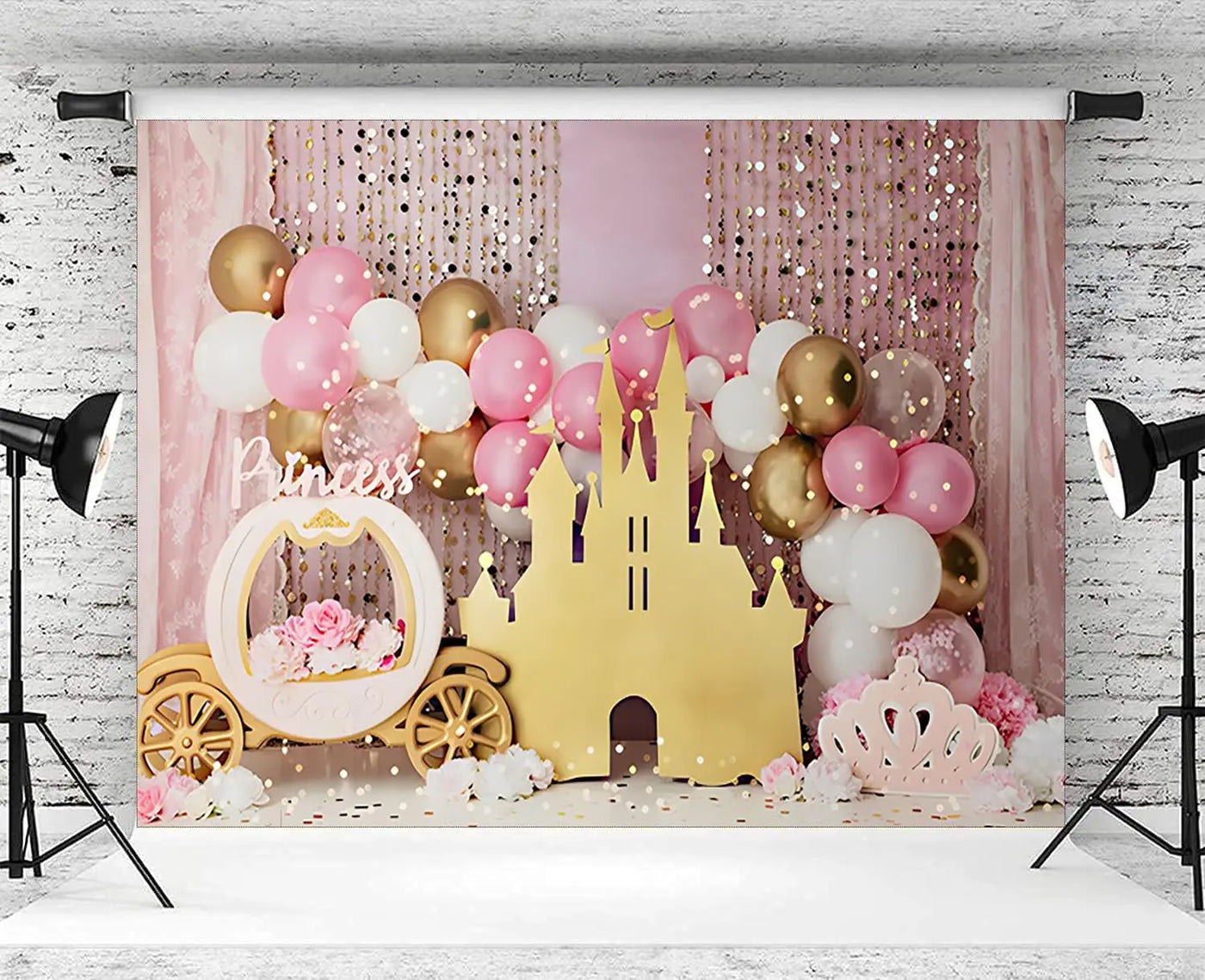 7x5ft Pink Balloons Princess Birthday Backdrop Sweet One Castle Photography Background Girls Happy Birthday Party Cake Table Banner Decorations Supplies Photo Booth Props Backdrop Bliss