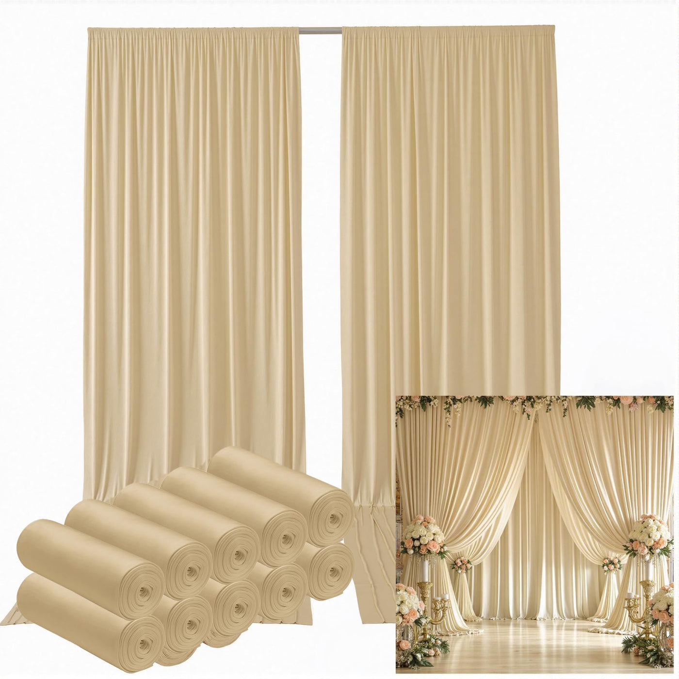40FTx12FT White Wrinkle - Free Wedding Backdrop Curtain - Silky Washable White Polyester Drapes for Baby Showers, Birthday Parties, Photography, and Wedding Receptions - 8 Panels 5FTx12FT - Backdrop Bliss40FTx12FT White Wrinkle - Free Wedding Backdrop Curtain - Silky Washable White Polyester Drapes for Baby Showers, Birthday Parties, Photography, and Wedding Receptions - 8 Panels 5FTx12FT