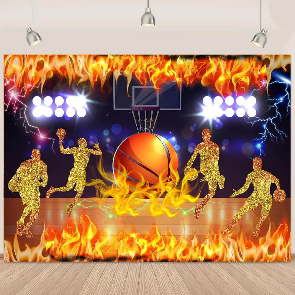 Football Happy Birthday Backdrop Banner Game Time Photography Background Fire Football Basketball Soccer Birthday Banner Decoration 7x5Ft Backdrop Bliss