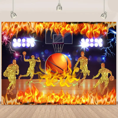 Football Happy Birthday Backdrop Banner Game Time Photography Background Fire Football Basketball Soccer Birthday Banner Decoration 7x5Ft Backdrop Bliss