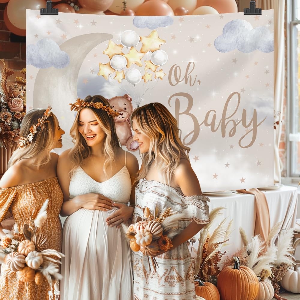 MEHOFOND Oh Baby Bear Backdrop for Baby Shower Gender Neutral Birthday Party Decorations Bear On The Moon Banner Gold Star Balloons White Clouds Photo Booth Props 7x5ft - Backdrop BlissMEHOFOND Oh Baby Bear Backdrop for Baby Shower Gender Neutral Birthday Party Decorations Bear On The Moon Banner Gold Star Balloons White Clouds Photo Booth Props 7x5ft