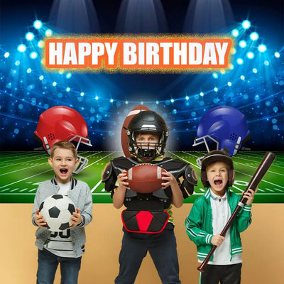 Football Happy Birthday Backdrop Banner Game Time Photography Background Fire Football Basketball Soccer Birthday Banner Decoration 7x5Ft Backdrop Bliss