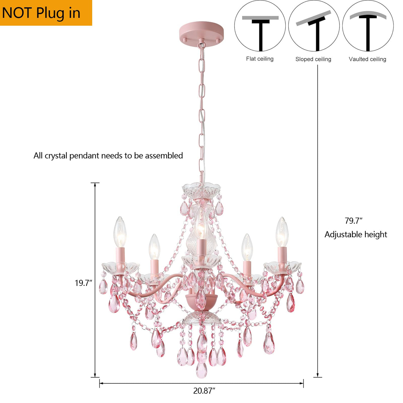 Plug in Crystal Ceramic White Chandelier, Glass Chandeliers,White crystal Hanging Pendant Light with Clear Cord and On/Off, 4 Light Crystal Chandelier for wedding, Kitchen, Dining,Foyer, Mini room Backdrop Bliss