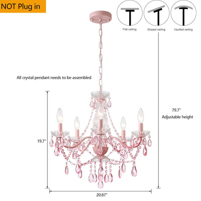 Plug in Crystal Ceramic White Chandelier, Glass Chandeliers,White crystal Hanging Pendant Light with Clear Cord and On/Off, 4 Light Crystal Chandelier for wedding, Kitchen, Dining,Foyer, Mini room Backdrop Bliss