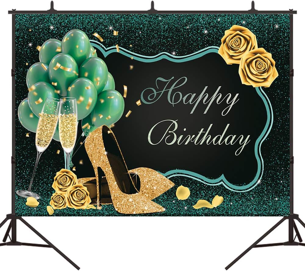Happy Birthday Backdrop Green and Black Women Birthday Party Banner High Heels Champagne Gold Rose Background Birthday Prom Party Supplies - Backdrop BlissHappy Birthday Backdrop Green and Black Women Birthday Party Banner High Heels Champagne Gold Rose Background Birthday Prom Party Supplies