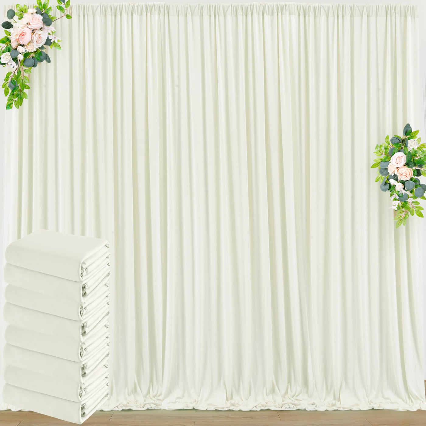 50 ft x 10 ft Wrinkle Free White Backdrop Curtain for Wedding Parties, Polyester Photo Backdrop Drapes for Baby Shower Birthday Party Backdrop Stand, Bulk Thick Background Curtains, 5x10FT 10 Panels - Backdrop Bliss50 ft x 10 ft Wrinkle Free White Backdrop Curtain for Wedding Parties, Polyester Photo Backdrop Drapes for Baby Shower Birthday Party Backdrop Stand, Bulk Thick Background Curtains, 5x10FT 10 Panels