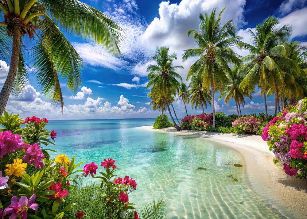 CYLYH 8X6FT Summer Tropical Sea Beach Backdrop Photography Hawaiian Tropical Beach Scenery Palm Trees Background for Wedding Birthday Party Banner Baby Shower D905 Backdrop Bliss