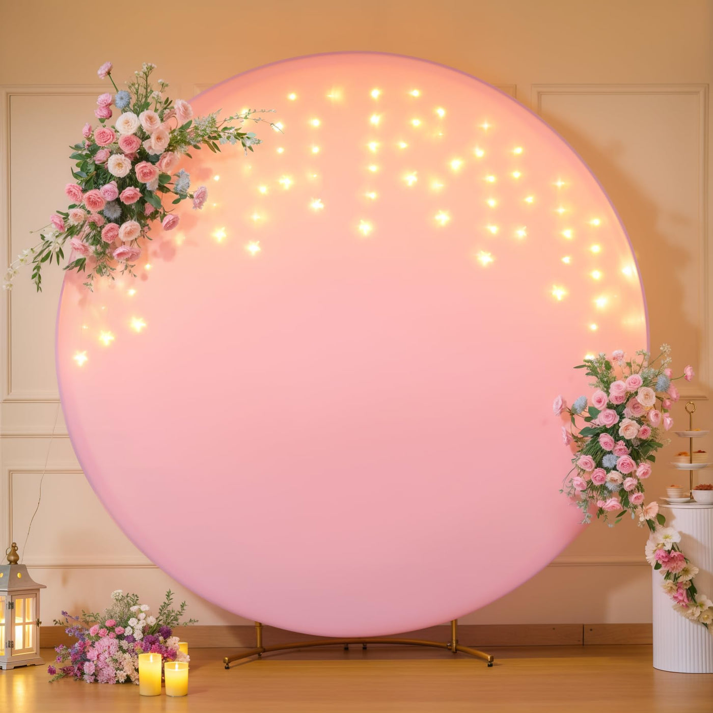 7.2 ft White Round Backdrop Cover with Lights Circle Wedding Arch Backdrop Cover with Fairy Lights for Bridal Shower Ceremony Birthday Baby Shower Photography Photo Shoot Background Decorations - Backdrop Bliss7.2 ft White Round Backdrop Cover with Lights Circle Wedding Arch Backdrop Cover with Fairy Lights for Bridal Shower Ceremony Birthday Baby Shower Photography Photo Shoot Background Decorations