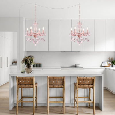 Plug in Crystal Ceramic White Chandelier, Glass Chandeliers,White crystal Hanging Pendant Light with Clear Cord and On/Off, 4 Light Crystal Chandelier for wedding, Kitchen, Dining,Foyer, Mini room Backdrop Bliss