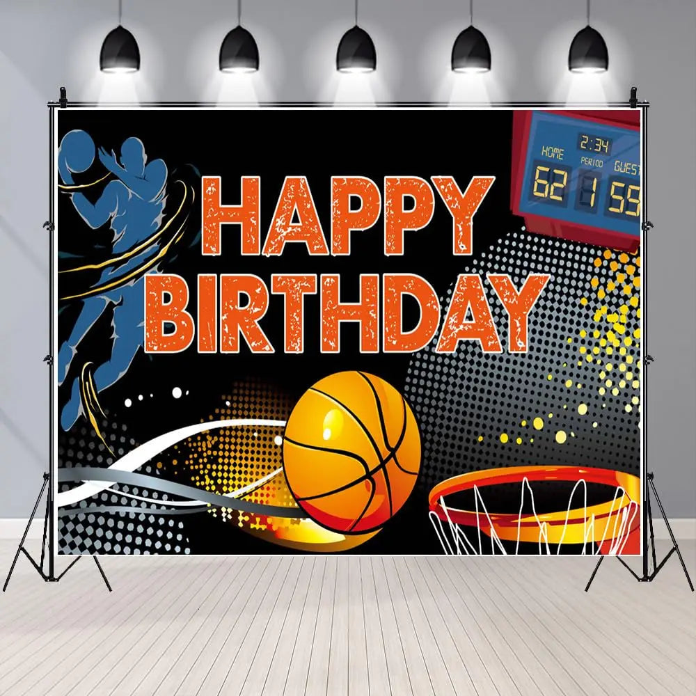 Football Happy Birthday Backdrop Banner Game Time Photography Background Fire Football Basketball Soccer Birthday Banner Decoration 7x5Ft Backdrop Bliss