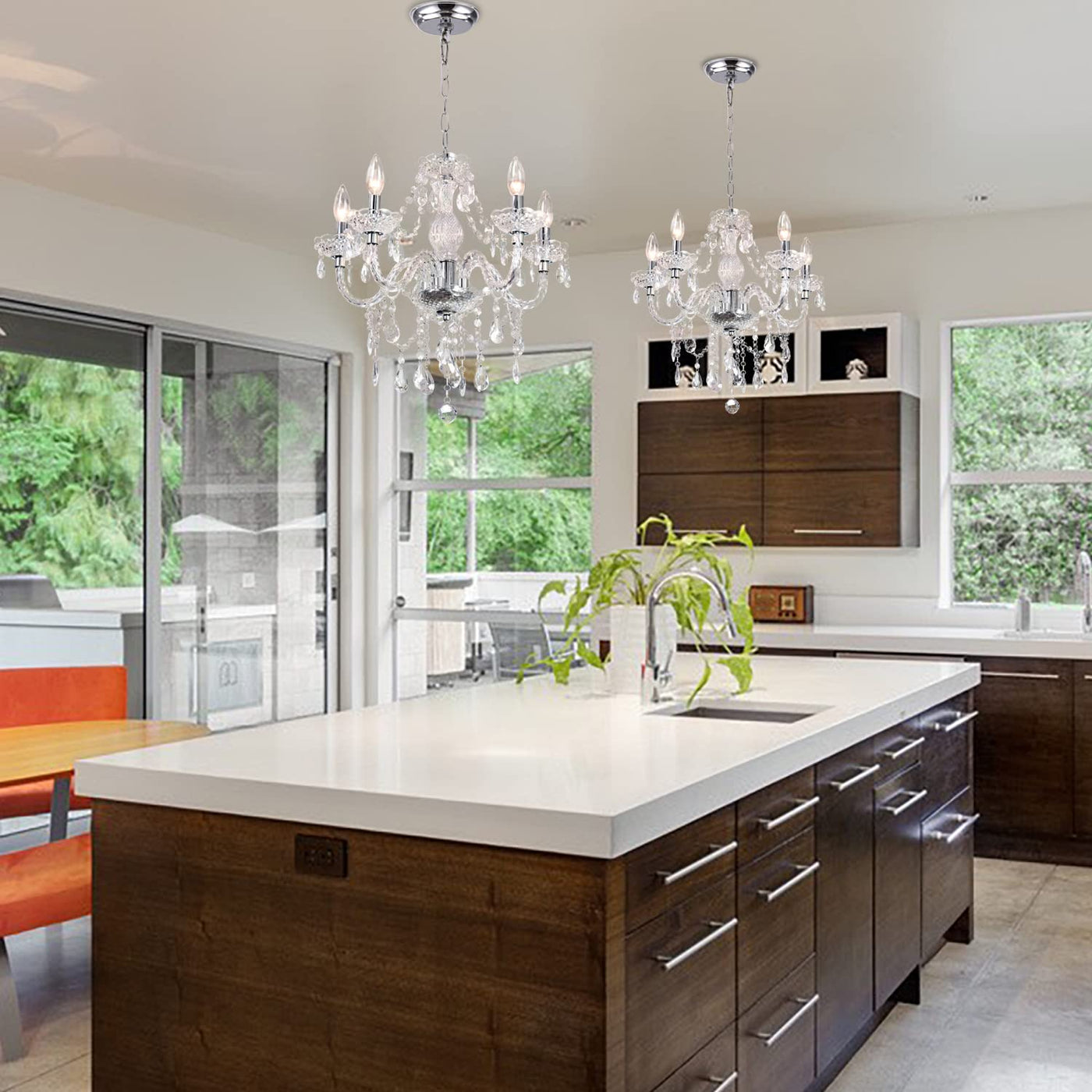 PAPAYA Modern Chrome Beaded Hanging Chandelier Shades (W8.7 x H13), Beads Pendant Shade with Acrylic Crystal, Ceiling Chandelier Beaded Lampshade for Wedding Party Event Home Decoration Backdrop Bliss