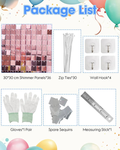 Pink Shimmer Wall Backdrop 24 Panels Cover 6 x 4 Ft, Photo Backdrops for Wedding,Anniversary,Birthday,Party Decoration Backdrop Bliss