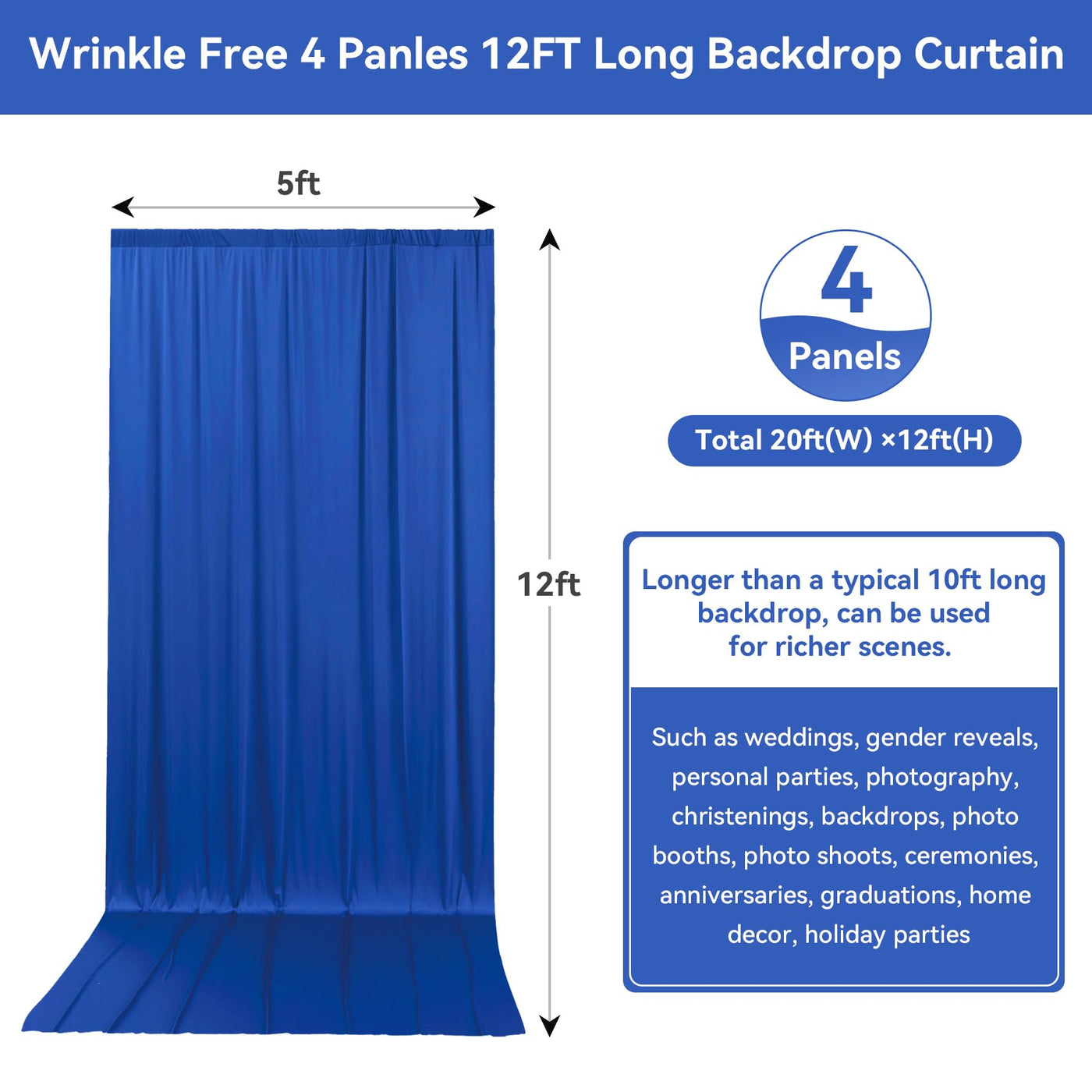 40FTx12FT White Wrinkle - Free Wedding Backdrop Curtain - Silky Washable White Polyester Drapes for Baby Showers, Birthday Parties, Photography, and Wedding Receptions - 8 Panels 5FTx12FT - Backdrop Bliss40FTx12FT White Wrinkle - Free Wedding Backdrop Curtain - Silky Washable White Polyester Drapes for Baby Showers, Birthday Parties, Photography, and Wedding Receptions - 8 Panels 5FTx12FT