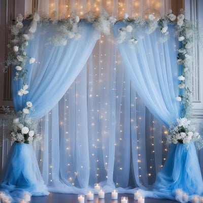 10x10ft Champagne Tulle Backdrop Curtain with Lights String for Parites, Sheer Backdrop Curtains for Wedding Baby Shower Birthday Party Photo Shoot Decorations - Backdrop Bliss10x10ft Champagne Tulle Backdrop Curtain with Lights String for Parites, Sheer Backdrop Curtains for Wedding Baby Shower Birthday Party Photo Shoot Decorations