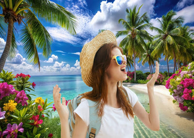 CYLYH 8X6FT Summer Tropical Sea Beach Backdrop Photography Hawaiian Tropical Beach Scenery Palm Trees Background for Wedding Birthday Party Banner Baby Shower D905 Backdrop Bliss