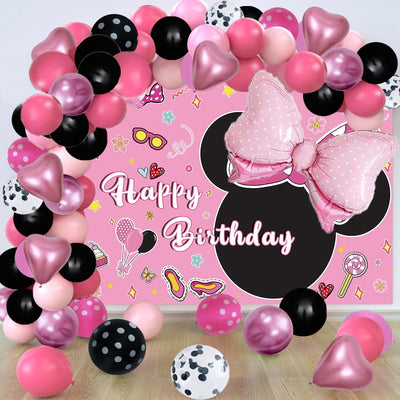 5x3ft Pink Mouse Backdrop Girls Birthday Party Decoration Supplies 130pc Bowknot Balloons Arch Garland Kit Baby Shower Photo Booth Studio Prop - Backdrop Bliss5x3ft Pink Mouse Backdrop Girls Birthday Party Decoration Supplies 130pc Bowknot Balloons Arch Garland Kit Baby Shower Photo Booth Studio Prop
