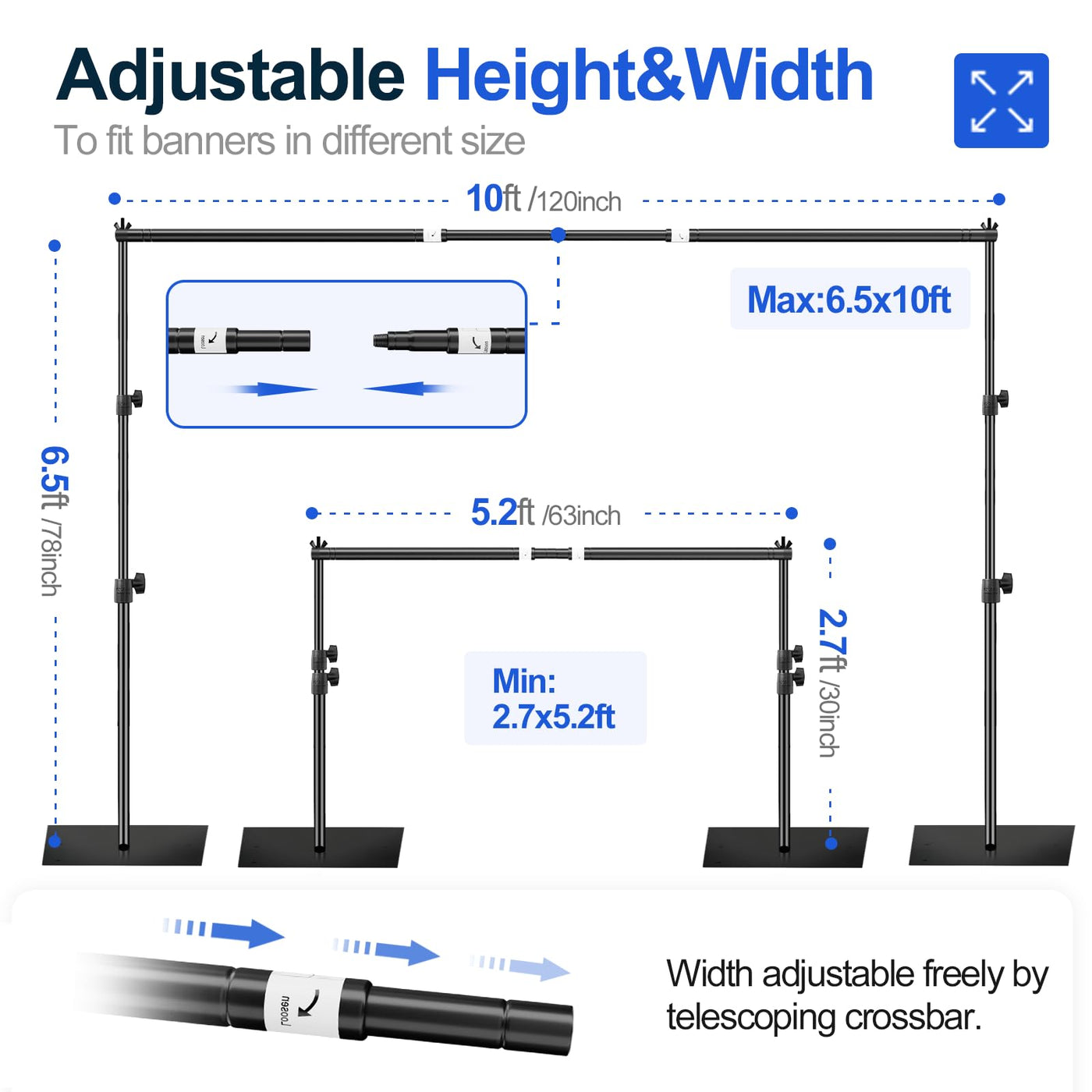 EMART Backdrop Stand, 6.5x10 ft Adjustable Photo Background Pipe and Drape Photography Kit with Heavy Duty Metal Flat Base for Parties, Wedding, Video Studio, Birthday - Black - Backdrop BlissEMART Backdrop Stand, 6.5x10 ft Adjustable Photo Background Pipe and Drape Photography Kit with Heavy Duty Metal Flat Base for Parties, Wedding, Video Studio, Birthday - Black