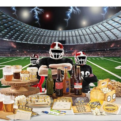 Football Happy Birthday Backdrop Banner Game Time Photography Background Fire Football Basketball Soccer Birthday Banner Decoration 7x5Ft Backdrop Bliss