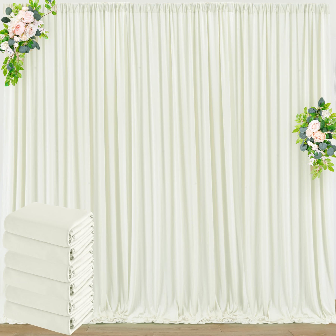 50 ft x 10 ft Wrinkle Free White Backdrop Curtain for Wedding Parties, Polyester Photo Backdrop Drapes for Baby Shower Birthday Party Backdrop Stand, Bulk Thick Background Curtains, 5x10FT 10 Panels - Backdrop Bliss50 ft x 10 ft Wrinkle Free White Backdrop Curtain for Wedding Parties, Polyester Photo Backdrop Drapes for Baby Shower Birthday Party Backdrop Stand, Bulk Thick Background Curtains, 5x10FT 10 Panels