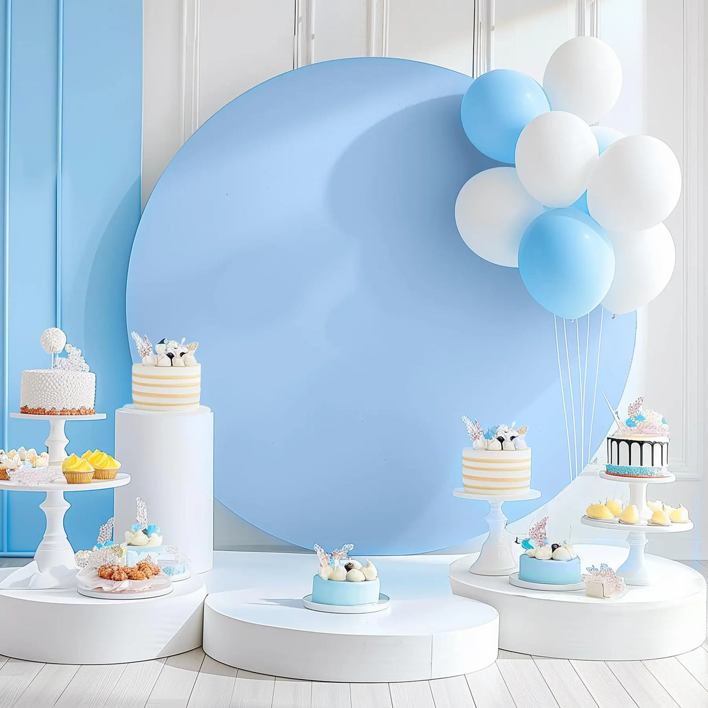 7.2FT Navy Blue Round Backdrop Cover for 5 to 7.2ft Circle Arch Stand - Haefoo Back to School Decoration Circle Backdrop Cover for Birthday, Wedding, Baby Shower Photography Background Party Decor Backdrop Bliss