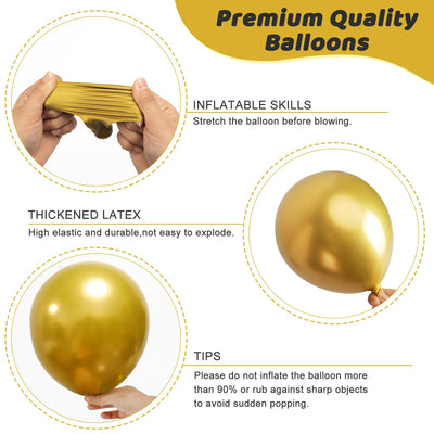 RUBFAC 135pcs Gold Balloons Different Sizes 18 12 10 5 Inch for Garland Arch, Latex Metallic Balloon for Birthday Graduation Party Wedding Decorations Backdrop Bliss