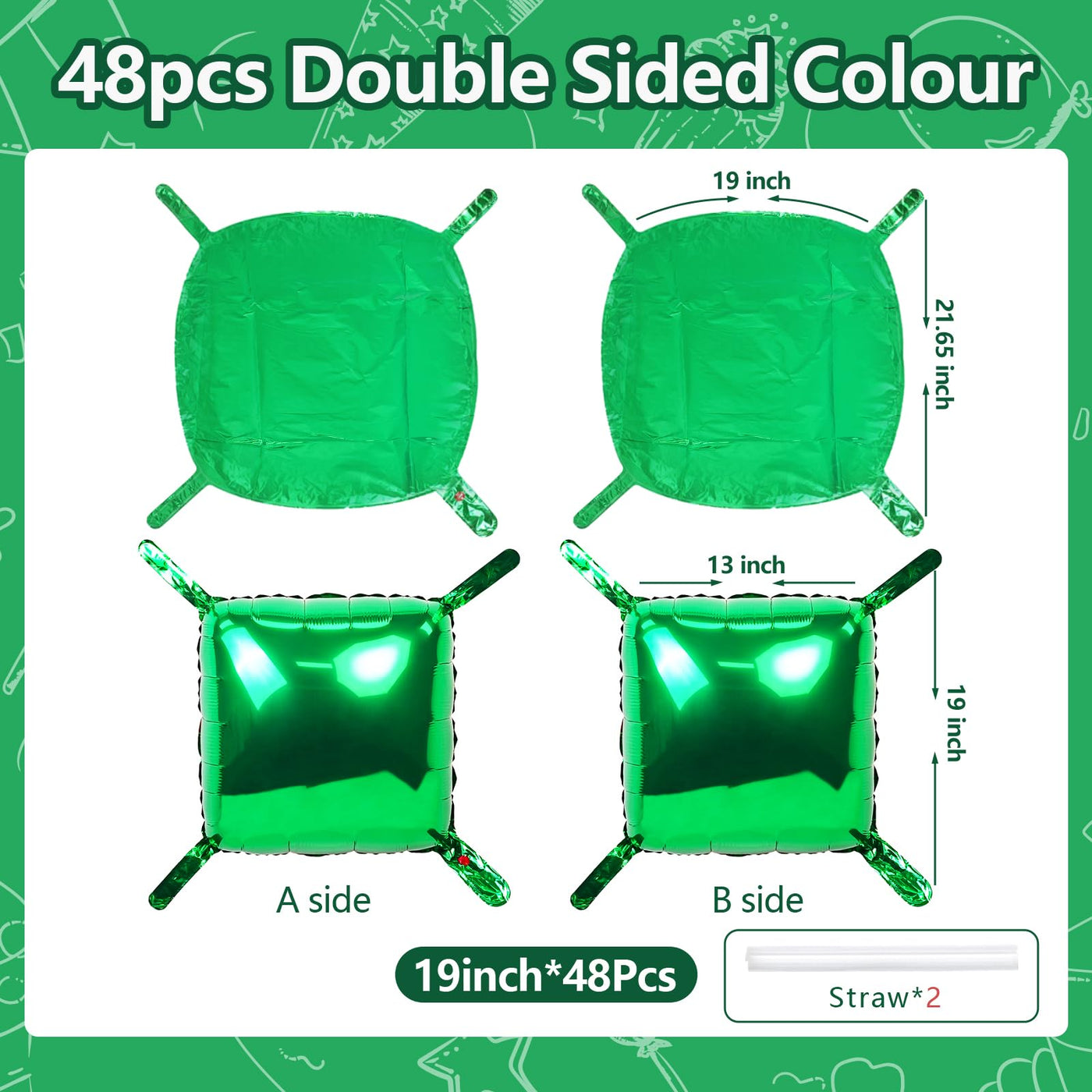 NISOCY 48PCS Green Square Foil Balloons Wall Backdrop Double Sided Green Balloons Tunnel Arch Kit for Baby Shower Birthday Anniversary Summer Party Decoration Backdrop Bliss