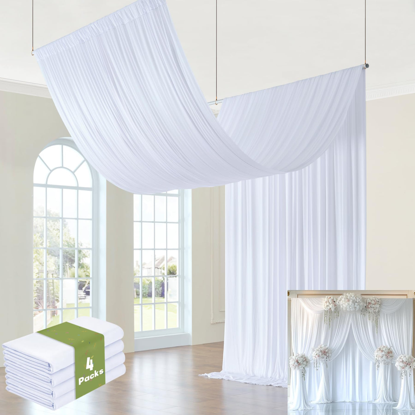 40FTx12FT White Wrinkle - Free Wedding Backdrop Curtain - Silky Washable White Polyester Drapes for Baby Showers, Birthday Parties, Photography, and Wedding Receptions - 8 Panels 5FTx12FT - Backdrop Bliss40FTx12FT White Wrinkle - Free Wedding Backdrop Curtain - Silky Washable White Polyester Drapes for Baby Showers, Birthday Parties, Photography, and Wedding Receptions - 8 Panels 5FTx12FT