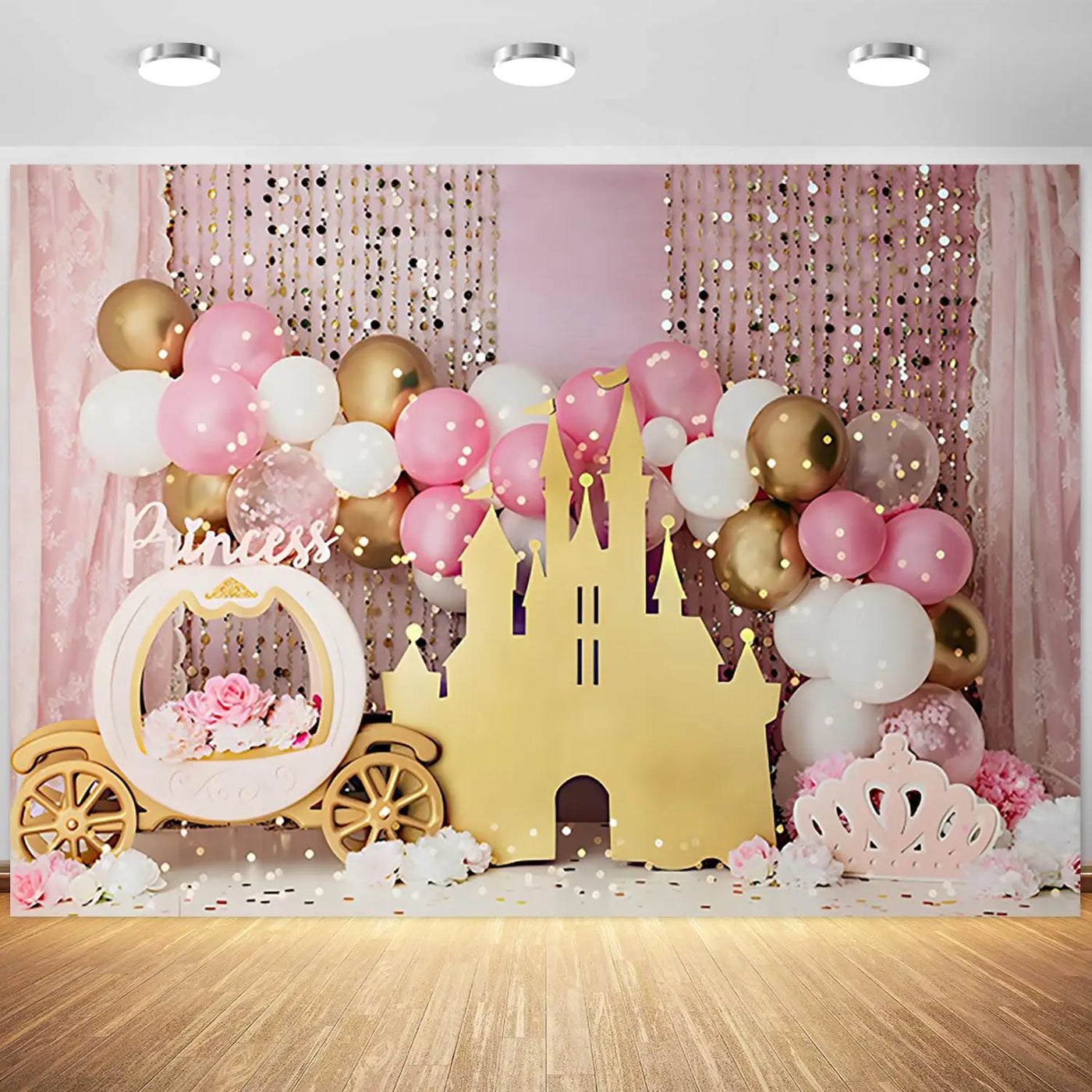 7x5ft Pink Balloons Princess Birthday Backdrop Sweet One Castle Photography Background Girls Happy Birthday Party Cake Table Banner Decorations Supplies Photo Booth Props Backdrop Bliss