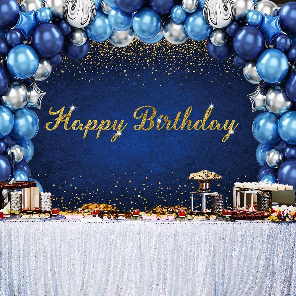 7x5ft Dark Blue Birthday Backdrop Happy Birthday Background Banner Dark Blue Gold Dots Photography Background Blue Birthday Party Decorations Banner - Backdrop Bliss7x5ft Dark Blue Birthday Backdrop Happy Birthday Background Banner Dark Blue Gold Dots Photography Background Blue Birthday Party Decorations Banner