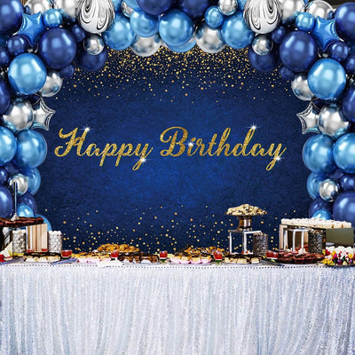 7x5ft Dark Blue Birthday Backdrop Happy Birthday Background Banner Dark Blue Gold Dots Photography Background Blue Birthday Party Decorations Banner - Backdrop Bliss7x5ft Dark Blue Birthday Backdrop Happy Birthday Background Banner Dark Blue Gold Dots Photography Background Blue Birthday Party Decorations Banner